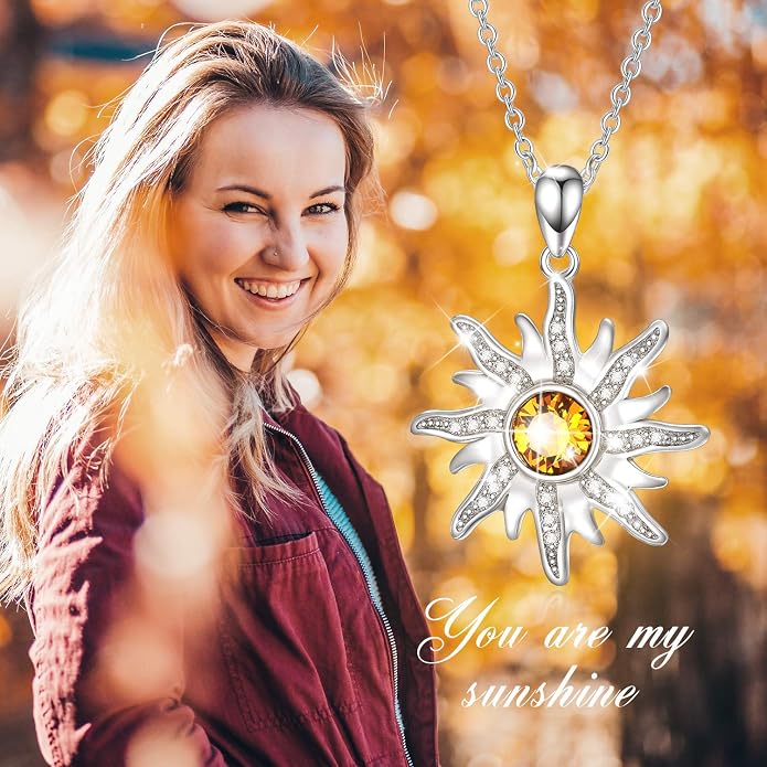 AOBOCO 925 Sterling Silver Sun and Moon Star Pendant Necklace with Simulated Birthstone, Birthday Christmas Jewelry Gift for Women Teen Girls