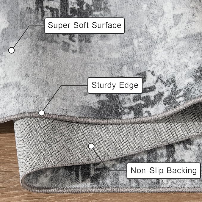 Entryway Rug 2x3 Grey Rug, Washable Abstract Small Rugs Non-Slip Low Pile Throw Rugs for Kitchen Floor, Front Door, Bedroom Bedside