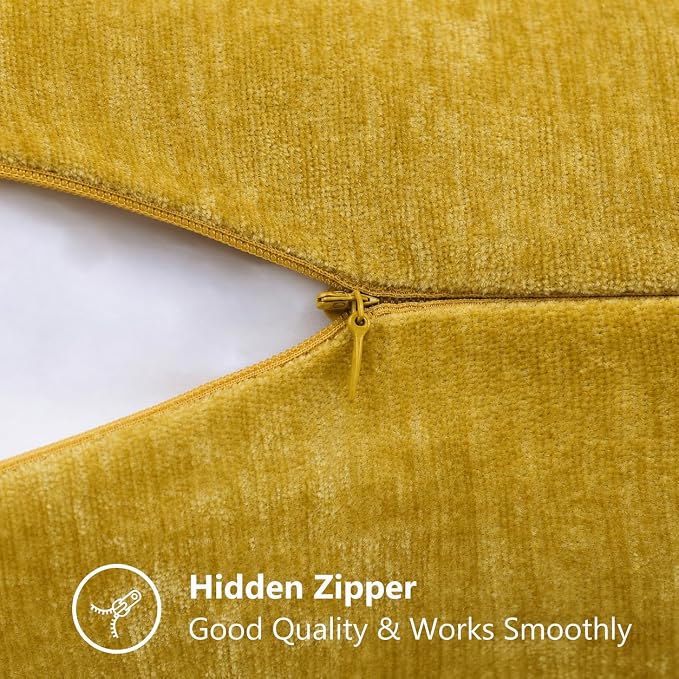 decorUhome Soft Chenille Mineral Yellow Throw Pillow Covers 20X20 Set of 2 | Decorative Fall Couch Pillow Covers Solid Dyed Accent Modern Farmhouse Neutral Square Pillow Cases for Sofa