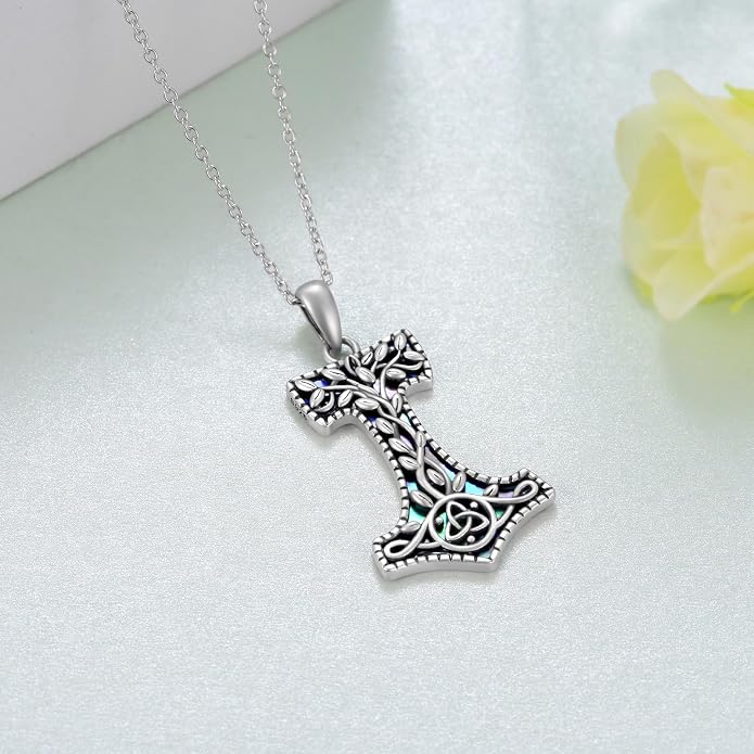 Viking Thors Hammer Necklace 925 Sterling Silver Viking Pendant Necklaces Norse Celtic Mjolnir Necklace Viking Jewelry Gifts for Women Men