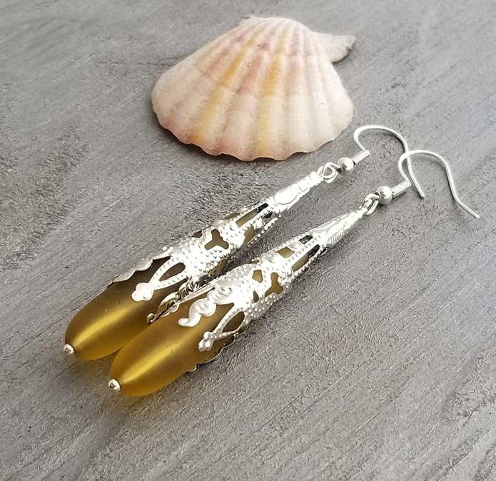 Handmade Sea Glass Earrings, Hawaiian Jewelry for Women, Long Teardrop Earrings Beach Jewelry, Sea Glass Jewelry For Women Birthday Gift For Her