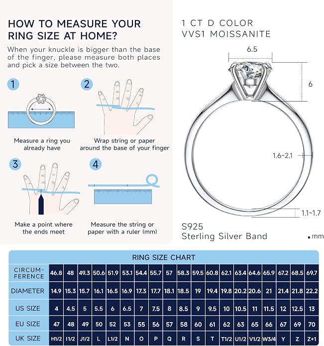 MomentWish Engagement Ring for Women, 1-2 Carats Moissanite Rromise Ring, D Color VVS1 Moissanite Wedding Ring 925 Sterling Silver Solitaire Rings