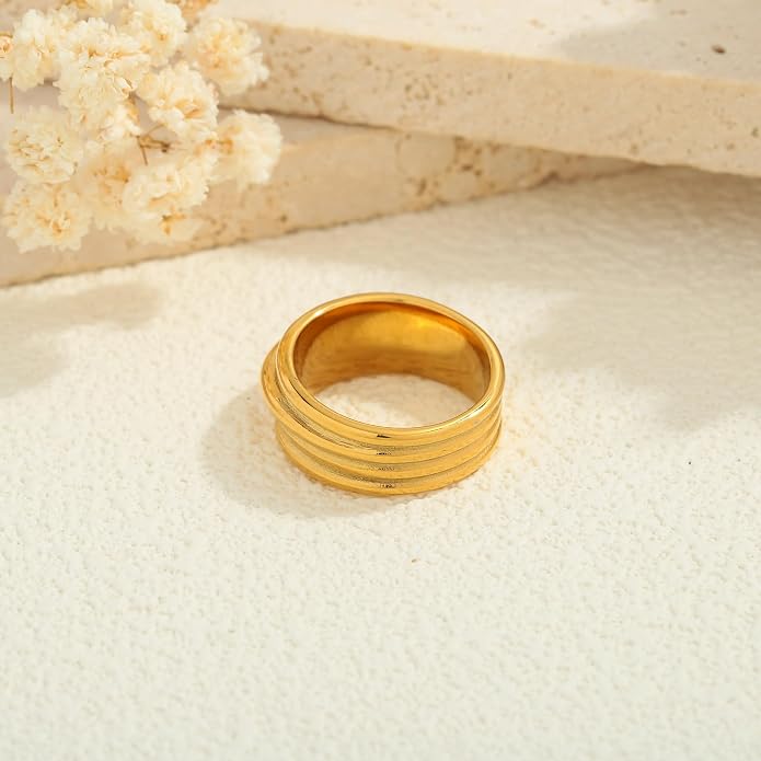 Chunky Gold Rings For Women Trendy Statement Gold Ring Elegant Wedding Ring Dainty Jewelry Gift for Wife, Girlfriend, Mom Hypoallergenic, Nickel-Free - Anniversary, Birthday, Mother’s Day