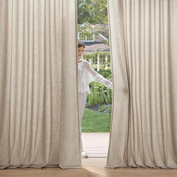 MIULEE Non-See-Through Privacy Linen Curtains 52W x 63L Inch Taupe | 2 Panels, Light Filtering, Semi Sheer Window Curtains, Farmhouse Textured, Back Tab Drapes for Bedroom Living Room