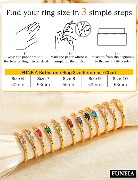 FUNEIA Gold Birthstone Rings for Women Non Tarnish Trendy Stackable Gold Rings that Don't Tarnish Dainty Emerald Green Gemstone Cubic Zirconia Wedding Engagement Ring for her Birthday Gifts Jewelry