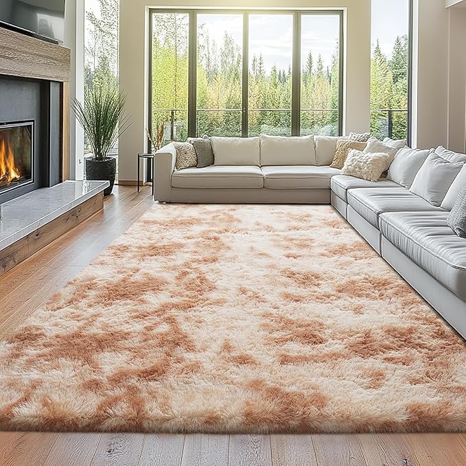 Topmaxcs 10x12 Tie-Dyed Beige Living Room Rug - Shag Modern Luxury | Subtle Tie-Dyed Pattern - Warm Neutral Beige - Plush Shaggy Pile - Soft Underfoot