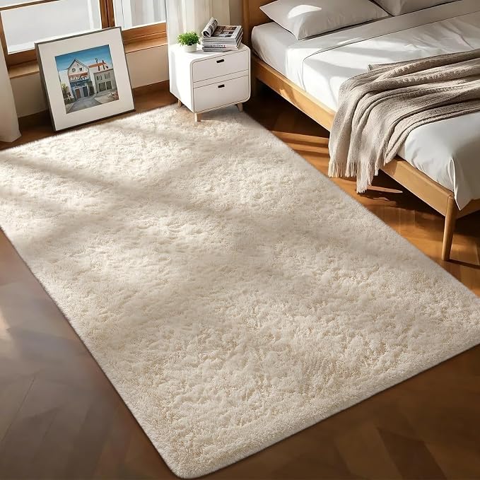 Ophanie Rugs for Living Room, Upgrade Non-Slip Fluffy Soft 5x8 Area Rug, Shag Large Fuzzy Plush Carpets for Bedroom Ivory, Shaggy Kids Dorm Home Decor with Over 99 pcs Pile fibers