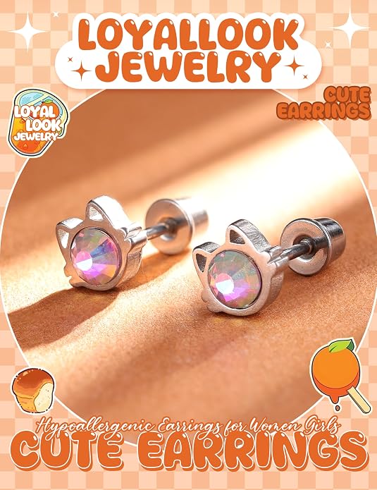 LOYALLOOK 14Pairs Hypoallergenic Screwback Earrings for Women Girls Tiny CZ Pearl Ball Heart Flower Screw Back Earring Studs 316L Stainless Steel Stud Earrings Flatback 20G Over 3 Years Old