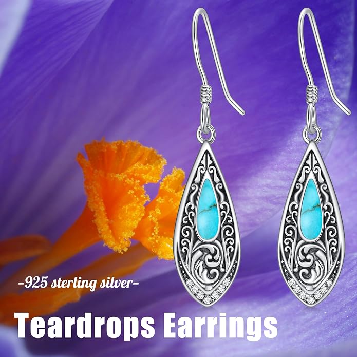 PROESS Moonstone Turquoise Malachite Dangle/Hoop Earrings 925 Sterling Silver Infinity/Wave/Celtic Knot/Clover Filigree Teardrop Earrings Jewelry Presents for Women