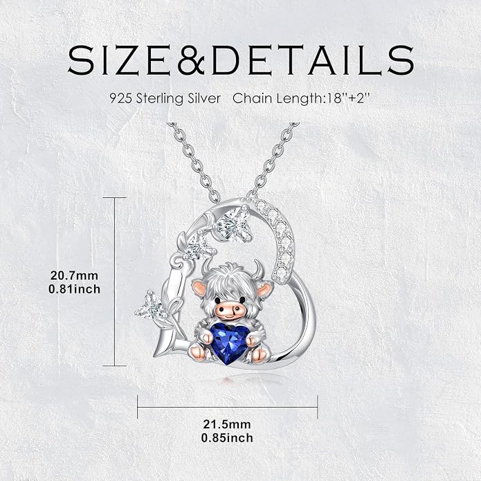 PELOVNY Teddy Bear Necklace for Women 925 Sterling Silver Bear/Highland Cow/Fox/Cat/Axolotl Birthstone Necklace Christmas Birthday Jewelry Gifts for Mom Daughter Wife Sister