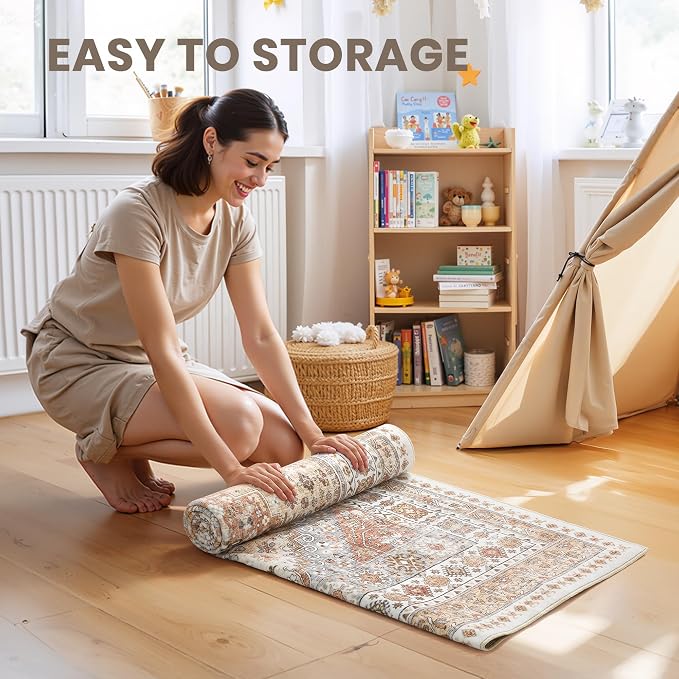 zesthome 3x6 Runner Rug Non Slip, Thin Entryway Washable Rug for Entryway, Runners for Hallways, Low Pile Vintage Abstract Soft Rugs for Living Room, Kitchen, Bedroom(Orange,3'x6')