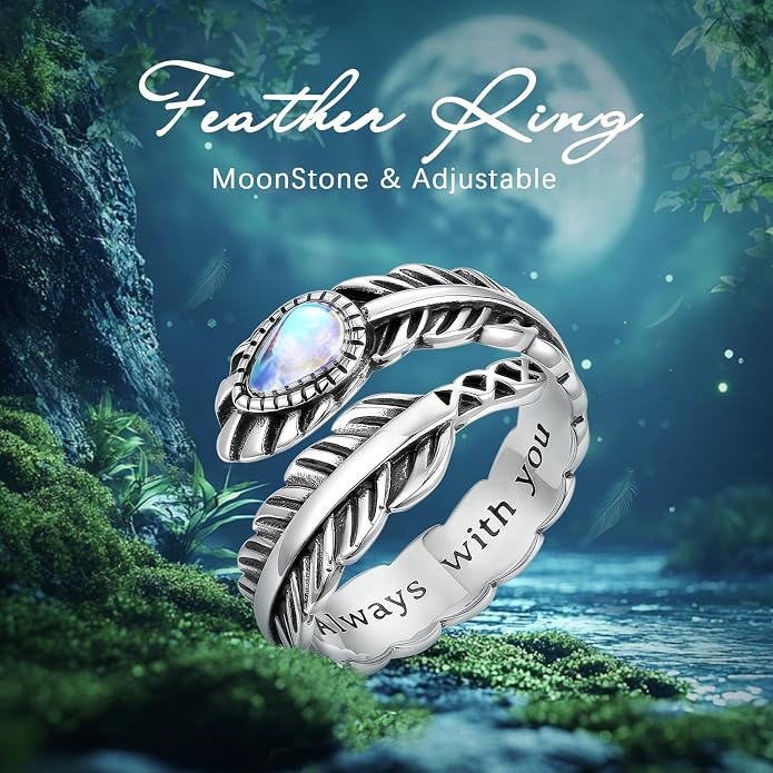 Vito 925 Sterling Silver Adjustable Open Spoon Ring for Women Men, Lotus Sunflower Snake Spoon Band Rings Feather Hug Witches Knot Inspirational Jewelry Gift for Wife