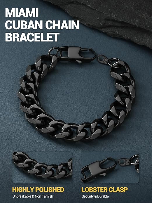 PROSTEEL Stainless Steel Bracelets for Men Women, Gold/Silver/Black, Cuban Link Bracelet Adjustable, Jewelry with Gift Box
