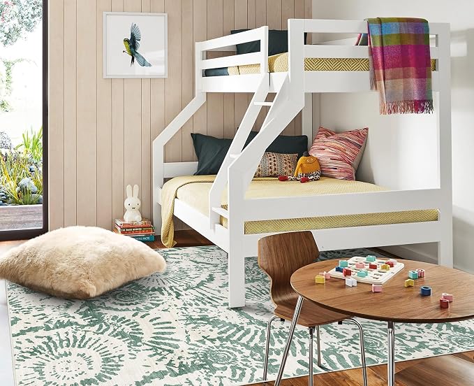 BLISSA Fresh Green Modern 5x7 Area Rug - Ultra-Thin Washable Living Room Rug, Soft Non-Slip Geometric Neutral Abstract Rugs for Bedroom Kid Room Nursery Playroom Foyer Dining Room Rugs for Under Table