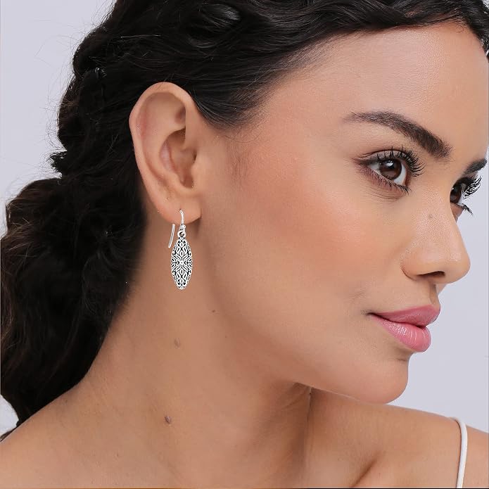 Charmsy 925 Sterling Silver Light-Weight Antique Filigree Teardrop Drop Earrings for Women