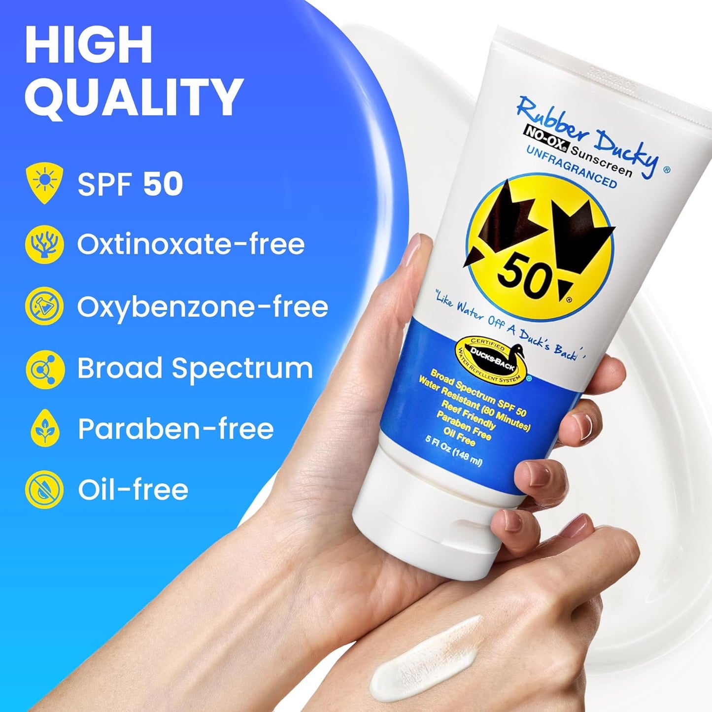 Rubber Ducky | Vitamin E Sunscreen with SPF 50, Water-Resistant Sunscreen for Face and Body | Broad Spectrum Lotion, Oil-Free Moisturizing Sunscreen, Alternative for Moisturizing Sunblock (1 pc., 5oz)