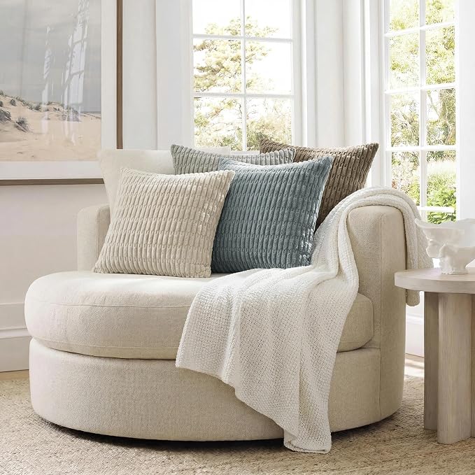 Softalker Throw Pillow Covers 20x20 Inch, Set of 4, Corduroy Soft Striped Farmhouse Boho Pillow Cover, Modern Decorative Cushion Pillow Case for Couch Sofa Bedroom Living Room, Grey/Beige