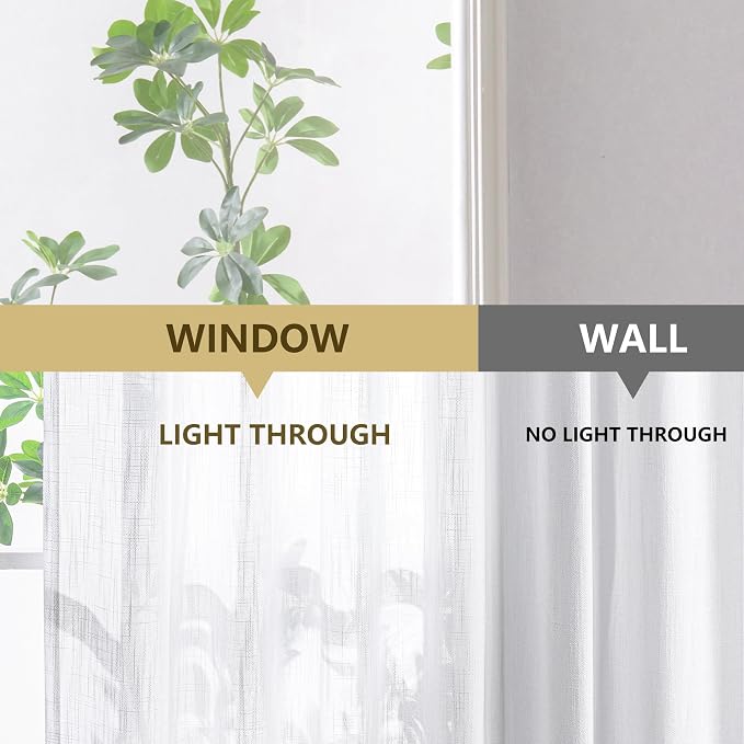 MYSKY HOME White Curtains for Living Room 1 Panel, Semi Sheer Curtains & Drapes Light Filtering Farmhouse Country Boho Style Back Tab Draperies for Sliding Glass Door (Customsize, White)
