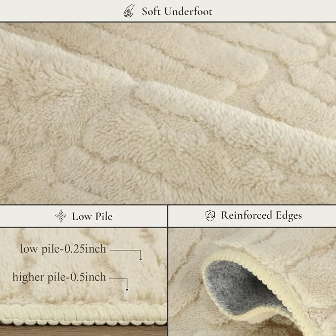 GENIMO Soft Washable Area Rugs 5x7, 3D Modern Diamond Design Rugs for Living Room, High-Low Pile Textured Non Slip Fuzzy Shag Carpet, Non-Shedding Stain Resistant Beige Carpet for Bedroom, Dining Room
