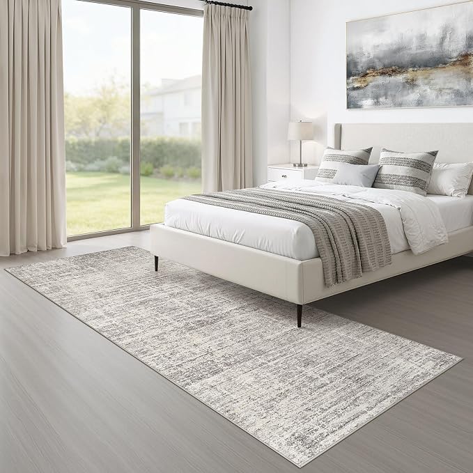 Runner Rug Non-Slip Kitchen Rug: 3x8 Washable Abstract Modern Soft Stain Resistant Indoor Floor Neutral Accent Throw Carpet for Hallway Bathroom Laundry Room Bedroom Entryway- Brown Gray