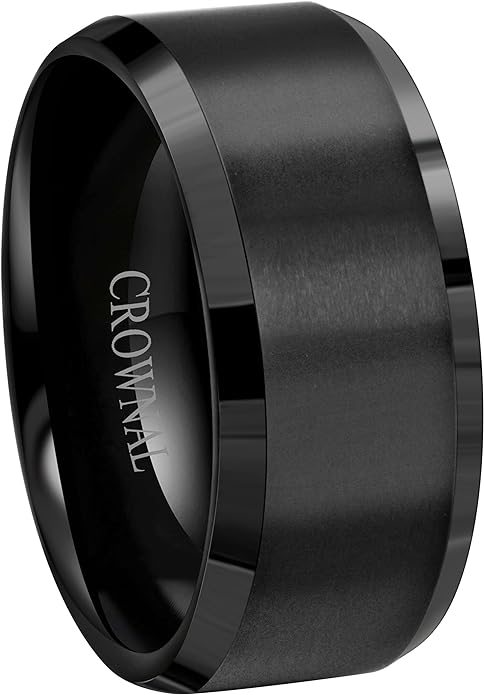 6mm 8mm 10mm Black Tungsten Wedding Band Ring Men Women Matte Finish Beveled Edges Comfort Fit Size 5 To 17