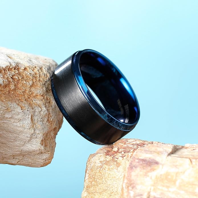 King Will Classic Tungsten Wedding Band for Men, 6/7/8/9/10mm Widths, Polished Finish Step Edge Matte Rings Comfort Fit
