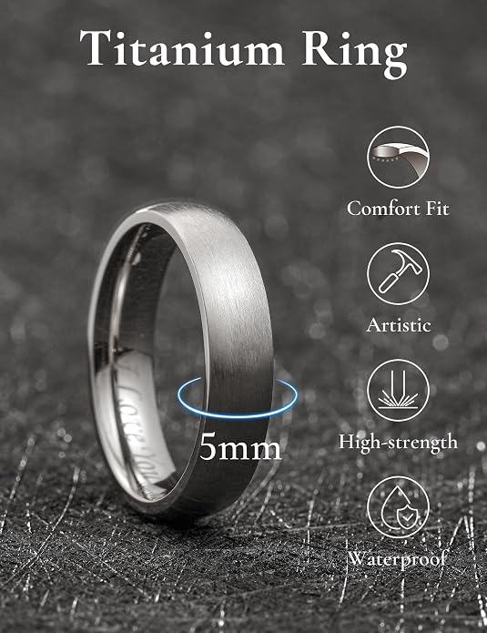 King Will Titanium Wedding Band for Men Women-Sliver/Black/Gold Plated Pure Titanium Wedding Ring, 3-9mm Widths Available Brushed Matte Design Comfort Fit Size 4-16