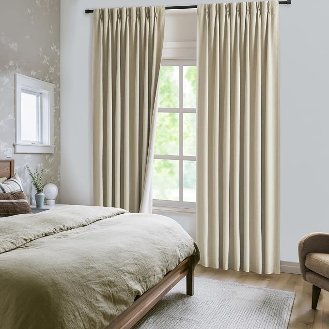 WEST LAKE Extra Long Sand Pinch Pleat Full Blackout Curtain Panels 112 Inch | French Pleat Linen Blended Room Darkening Drapes,Modern Window Treatment for Bedroom,40"Wx112"L(Pack of 2)
