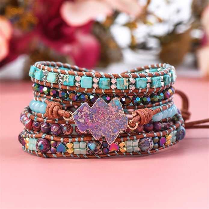 YGLINE Boho Handmade Natural Stone Wrap Bracelets Crystal Beads Bracelet Jewelry
