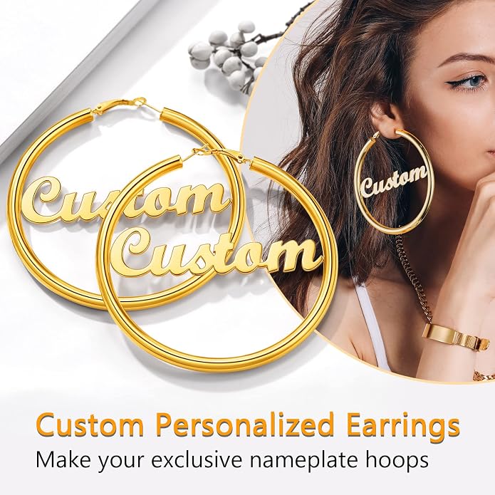 Stainless Steel Chunky Hoop Earrings For Women, Minimalist and Chic, Black/Gold Plated, Round Hoops Earrings Hypoallergenic, Size: 30mm/40mm/60mm/80mm, Come with Box
