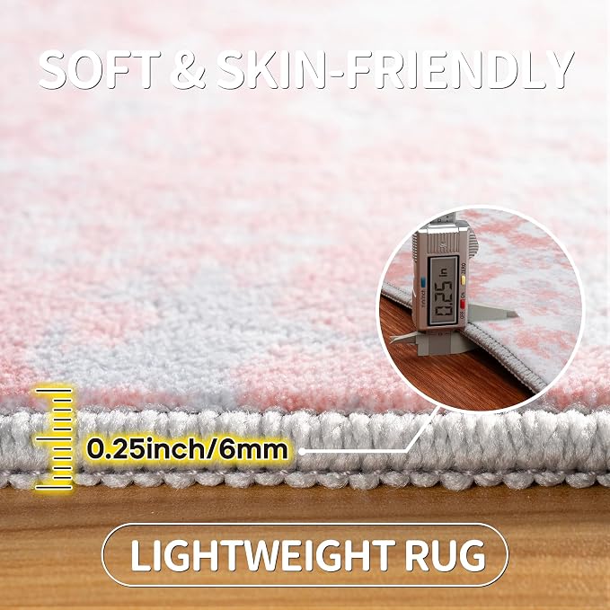 Pink Rug Carpet 8x10 Area Rugs for Bedroom Girls: Washable Modern Rug for Living Room Dining Room Non Slip Low Pile 8 by 10 Indoor Abstract Home Office