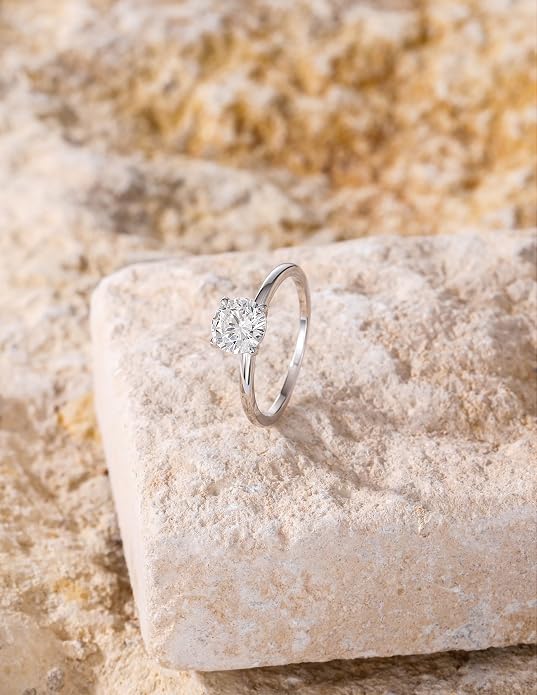 EAMTI 1.5CT 925 Sterling Silver Engagement Rings Round Cut Solitaire Cubic Zirconia CZ Wedding Promise Rings for Her Wedding Bands for Women Size 3-11
