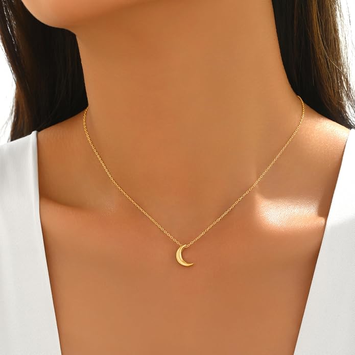 Crescent Moon Necklace for Women, 925 Sterling Silver Crescent Choker Necklace 14K Gold Plated Dainty Half Moon Pendant Necklace for Mother Daughter Mother Wedding Graduation Jewelry Gift
