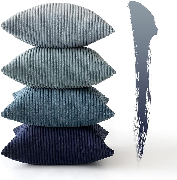 MIULEE Boho Farmhouse Throw Pillow Covers 16x16 Inch Set of 4 Western Neutral Decorative Cushion Covers Soft Modern Coastal Corduroy Spring Decor for Couch Bed Sofa Living Room Dark Blue Navy Series