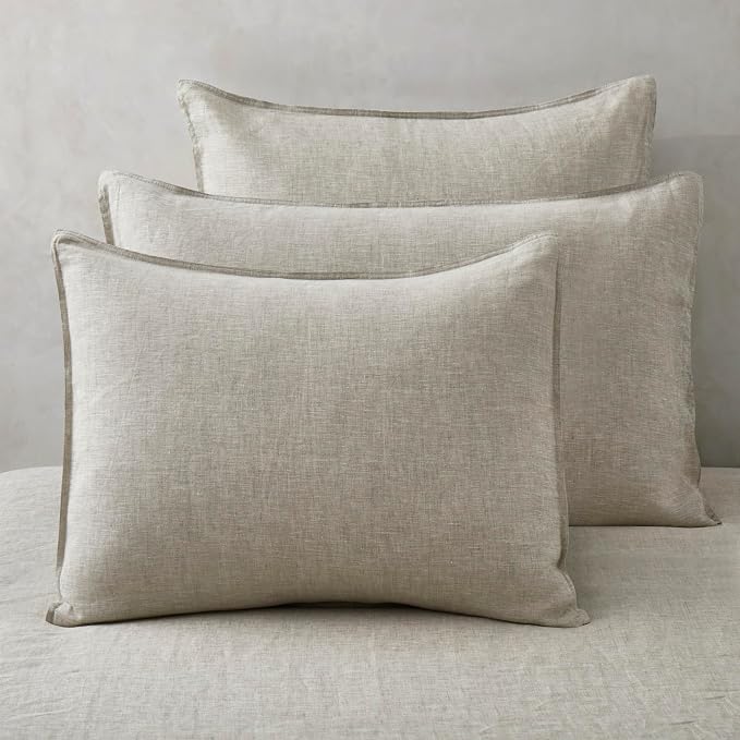 ATLINIA 100% Linen Pillowcases Set of 2, Euro Size 26" x 26" Pillow Case, Linen Pillow Sham
