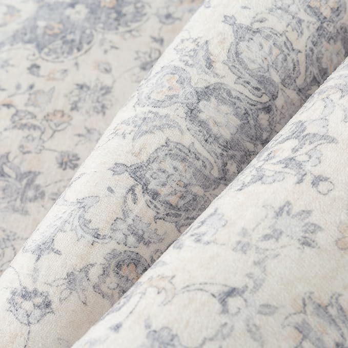 PureCozy 5x7 Area Rug Washable Neutral Gray Vintage Floral | Non Slip, Soft Low Pile, Indoor Carpet for Bedroom, Living Room, Dining Room, Farmhouse Decor