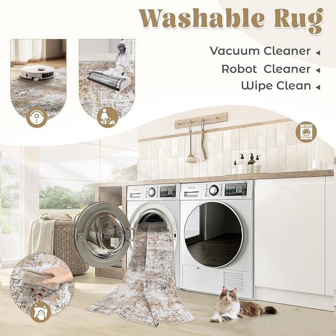 XLUEZ 9x12 Area Rug for Living Room, Washable Modern Abstract Large Area Rug Neutral Soft Non Slip Kids Rug Stain Resistant Indoor Carpet for Bedroom Dining Room Playroom Office(Beige, 9'x12')