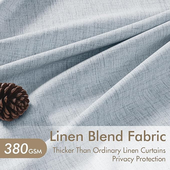 MIULEE Pinch Pleated Thick Linen Curtains 102 Inch 4 Panels Set Back Tab Memory Trained Pinch Pleat Semi Sheer Light Filtering Privacy Let Light in Window Drape for Living Room Bedroom Chambray Blue