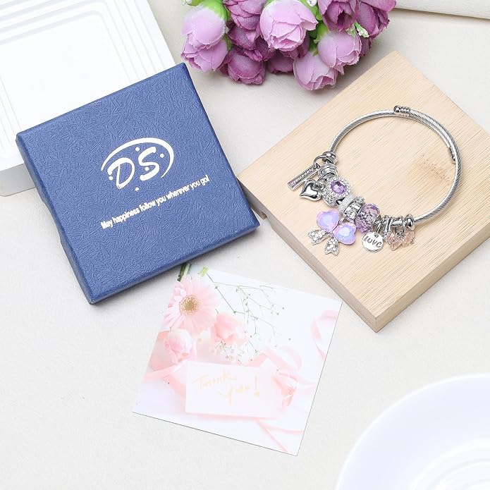DS Charm Bracelets for girls,exquisite cute cartoon friendship bracelets Silver Stainless Steel Bangle with birthday Gift box, Adjustable girls jewelry Suitable for holiday gifts