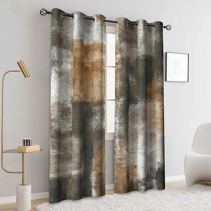 Asuexpect Abstract Curtains for Living Room 2 Panels Abstract Rust Curtain Room Darkening Grommet Window Drapes Modern Decorative Window Treatments for Bedroom, 42x84 Inches, Tan