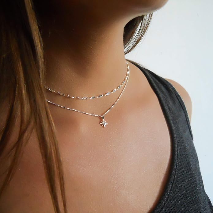 Annika Bella North Star Necklace for Women, Adjustable Link Chain, Petite Cubic Zirconia Star Charm Necklace, Waterproof Celestial Jewelry, Gift for Her