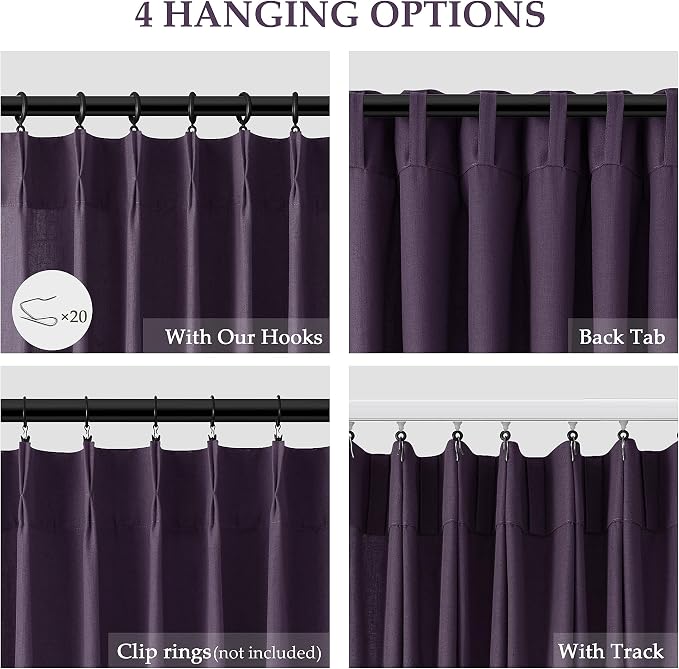 Aersas Plum Pinch Pleated Linen Curtains 90 Inch Length 2 Panels for Living Room Bedroom Semi Sheer Window Curtain Boho Neutral Back Tab Pinch Pleat Drape with Hooks 40x90