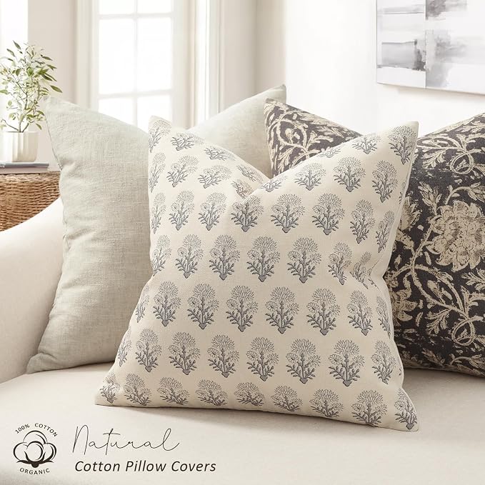 Farmhouse Floral Pillow Covers 12x20 Set of 2, Country Botanical Throw Pillow Cover for Sofa Couch Bed Living Room, Rustic Vintage Flower Cushion Covers Cottage Home Décor,Rustic Gray