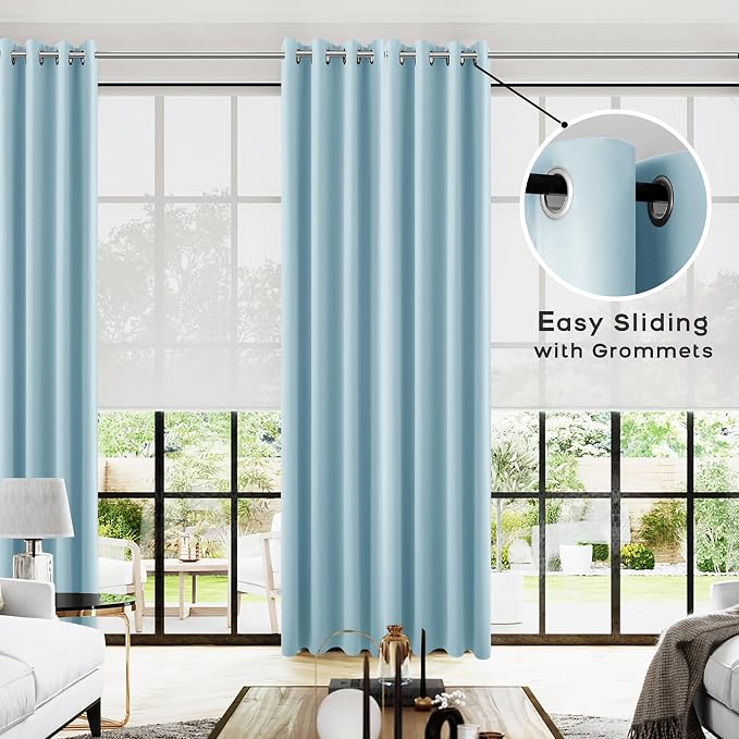 KOUFALL Light Blue Curtains 96 Inches Long for Living Room,Blackout Room Darkening Grommet Thermal Window Treatments Grand Millenial Curtain Drapes for Bedroom Decor,96 Inch Length 2 Panel Set