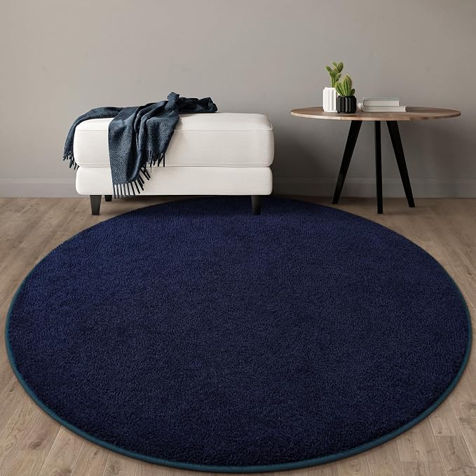 Gifeas Ultra Soft Round Area Rugs for Living Room Bedroom, 5x5 Feet Navy Blue Thickened Memory Foam Modern Indoor Circle Carpets, Non-Slip Comfy Circular Rug for Boys Girls Nursery Room Home Decor
