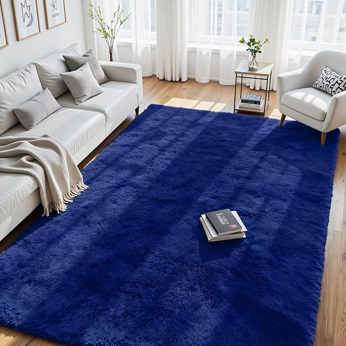 8x10 Area Rug for Living Room, Ultra Soft Fluffy Blue Rugs for Bedroom, Non Slip Large Shag Carpet, Fuzzy Plush Nursery Rug, Thick Washable Indoor Floor Carpets for Kids Office Dorm Home Decor