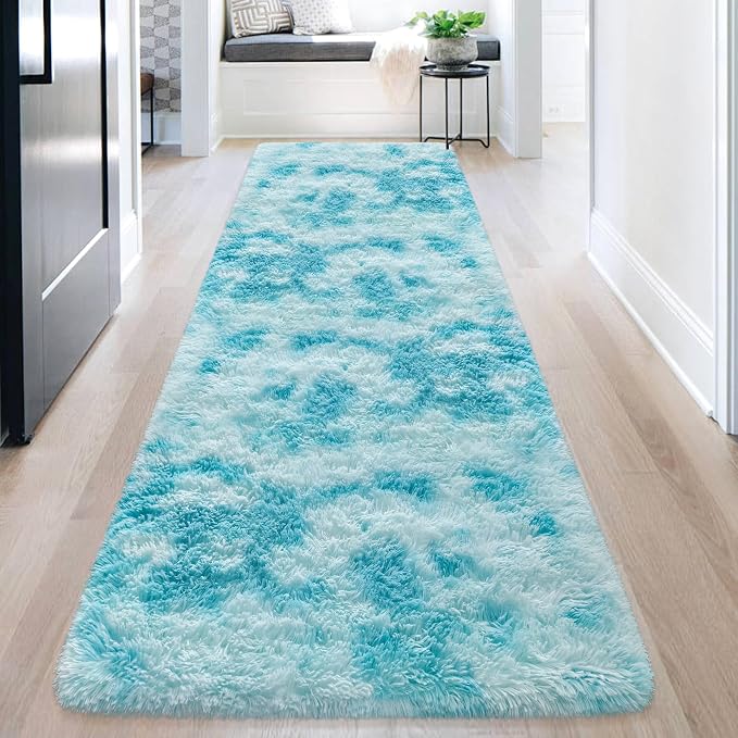 Light Blue Fluffy Rug for Bedroom Living Room, 3x10 ft Soft Sky Blue Bedroom Runner Rug for Bedside Kids Boys Room Hallway, Washable Fuzzy Kids Rugs Plush Shag Carpet for Nursery Dorm
