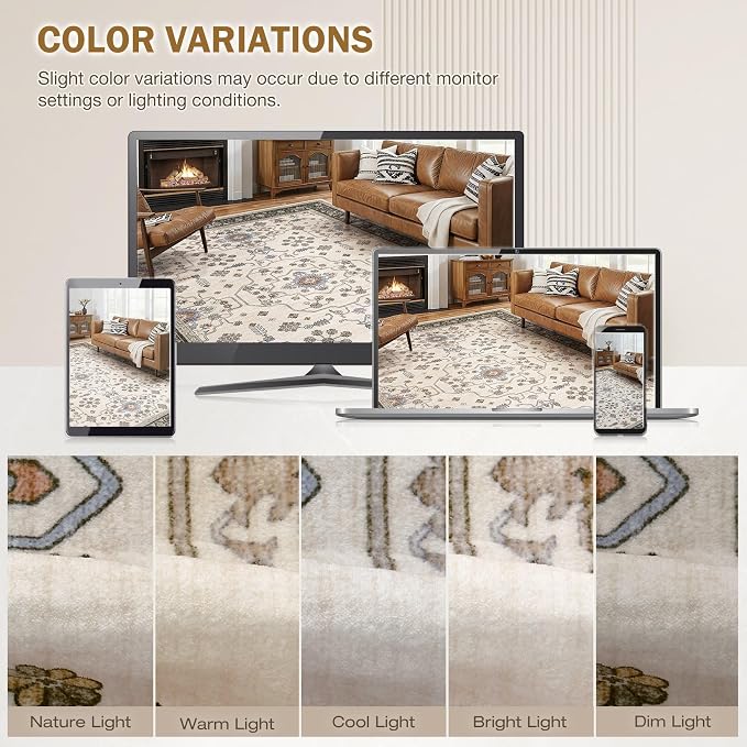 8x10 Area Rugs for Living Room - Large Carpet Ultra Thin Soft Washable Oriental Vintage Floral Distressed Big Indoor Carpets for Bedroom Nursery Dorm Home Decor Aesthetic - Brown Black