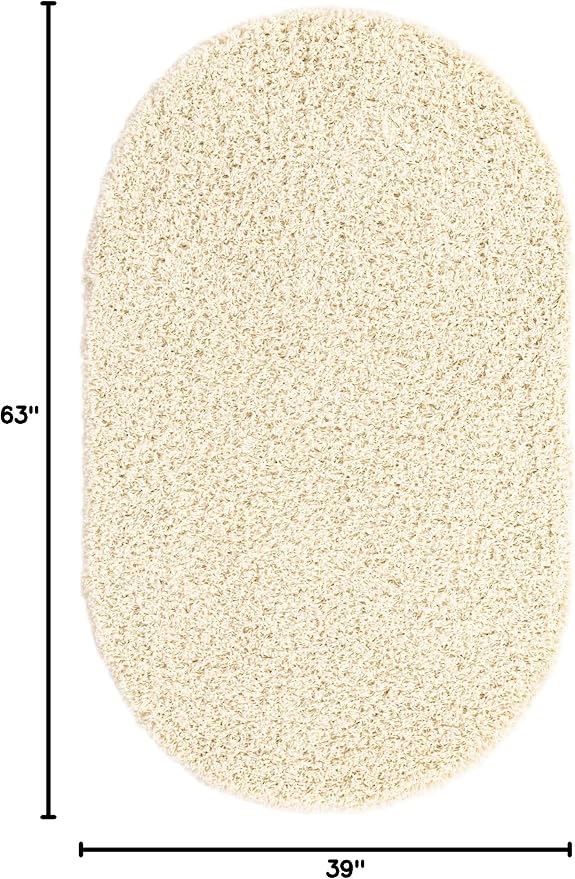 Unique Loom Solid Shag Collection Area Rug (3' 1" x 5' 3" Oval, Pure Ivory) | Modern Solid rug, stain and water resistant, doesn't shed, easy to clean, kid and pet friendly. Ideal for the dining room.