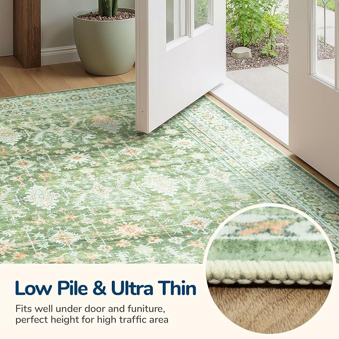 Lessymo Washable Area Rug for Living Room,8x10 Light Green Large Rugs with Non-Slip Backing,Soft Boho Carpets for Bedroom Dining Room Nursery Home Office